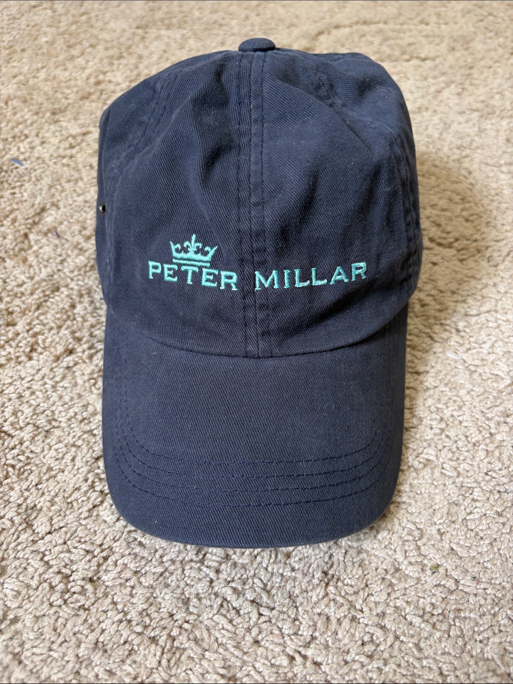 Peter Millar Golf Cap Hat Mens Adjustable Crown Logo Navy Blue Cotton